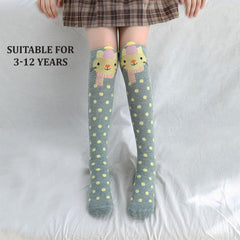 MOMISY 1 Pair of Baby Spring Winter And Autumn Combed Cotton Long Tube Knee-High Socks Suitable Age of 3 to 12 Years (IN, Age, 3 Years, 12 Years, GreyPolkaCat)