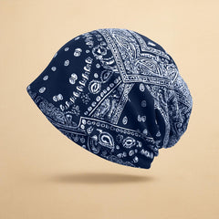 MOMISY Soft Stretch Chemo Scarf Beanie | Breathable Slouchy Hat with Stylish Prints for Women (Navy)