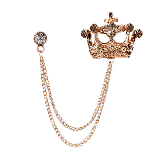 SYGA Men's & Women Suit Shirt Stud Lapel Pin Chain Tassel Brooch Pin with Crystal Chain(Golden Champagne Diamond)