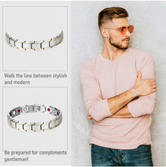 SYGA Men's Bracelet Magentic Titanium Double Strength Magents Two Tone Adjustable Wristband Bracelets Ideal Gift for Men Father Husband Brother Son- Black Gold