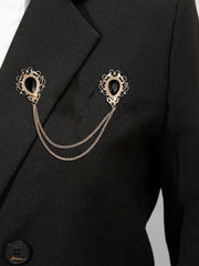 SYGA Men's & Women Suit Shirt Stud Lapel Pin Chain Tassel Brooch Pin with Crystal Chain(Vintage black gemstone)
