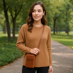 MOMISY Multi-Function Crossbody bags for Women Mobile Cell Phone Holder Card Pocket Bag Stylish PU Leather Sling Bags for Women Girls Purse Wallet Mini Shoulder Bags (Brown)