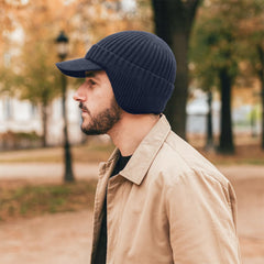 MOMISY Unisex Acrylic Woolen Beanie Helmet Skull Brim Cap for Men and Women-Free Size (Blue)