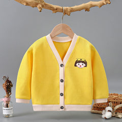 MOMISY Baby Boy & Girls Sweater Jacket Front Open Cardigan (3 to 4 Years, Yellow)