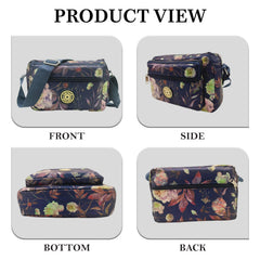 MOMISY Women Mobile Messenger cellphone Bag Ladies Nylon Shoulder Cross Body Long Strap for College, Outing, Travelling, Work (Medium, Purple Flower)