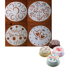 Syga Set Of 4 Decorative Baking Cake Stencils Tool Kit,Plastic,19.5 Cm,Silver