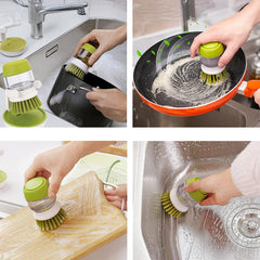 MOMISY Plastic Cleaning Brush with Soap Dispenser for Kitchen, Sink, Dish Washer with Storage Stand-Pack of 1 (Green)