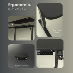 NeuArc Velocity Electric Height Adjustable Desk with one Piece Top | 80 Kg Weight Capacity | 5 Year Warranty | Sit-Stand Ergonomic Table | 3 Memory Preset (Matt Black, Table top - 120cm)