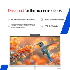 HP All-in-One, 13th Gen Intel Core i3-1315U (8GB DDR4, 512GB SSD) IPS, 300 nits, Anti-Glare, FHD, 27''(68.6cm), Win11, M365* Office 24, Shell White, 6.42kg, FHD IR tilt Camera w/shuttter, 27-cr0902in