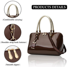 SYGA Gloosy versatile patent leather women's bags, texture and personality, portable Handbag, crossbody bag(COFFEE)