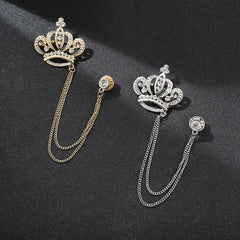 SYGA Luxury Crown Style Brooch for Men's & Women Suit Shirt Stud Brooch Lapel Pin Brooch Pin Chain Tassel Brooch Pin with Crystal Chain(Golden hearts crown)