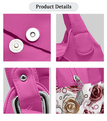 SYGA Women's Printed PU Leather Hobo Bag, Multiple Colors and Patterns, Crossbody Shoulder(ROSE RED ROSE)