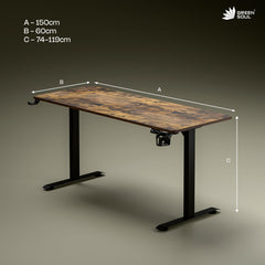 Green Soul Imperium Pro Height Adjustable Table for Office Work|Smart Everyday Ergonomic Table|Impactshield Anti-Collision|3 Year Warranty|Installation Provided (Antique Wood,1500Mm/5 Ft Top),Brown