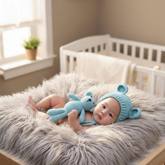 MOMISY Newborn Baby Photography Props Costume with Wool Cap (Teddy Blue, 0-6M)
