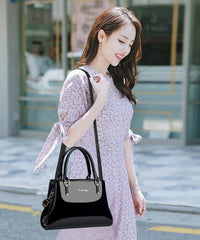 SYGA Pack of 3 Women's Glossy Patent Leather Clutch,Wallet & Handbag, Zipper Purse Suitable Gift for a Festival,occasion,Birthday(BLACK)