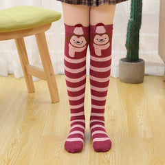 MOMISY 1 Pair of Baby Spring Winter And Autumn Combed Cotton Long Tube Knee-High Socks Suitable Age of 3 to 12 Years (IN, Age, 3 Years, 12 Years, BurgundyStripe)