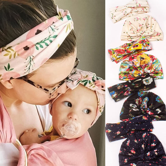 SYGA 2 Pcs Mom & Baby Headband Naylon Stretchable Hairband Suitable for Newborn Infant Toddler Kids 0-3 Year (Beige)