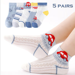 MOMISY 5 Pairs Baby Kids Girl Boys Tube Socks Toddlers Comfortable Ankel Length gifts (IN, Age, 3 Years, 5 Years, Thin Car)