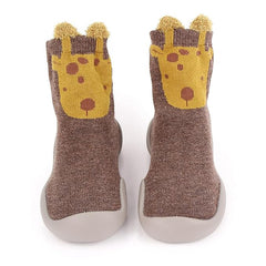 MOMISY Baby Socks Animal Themed, Funny Cartoon Printed Cotton Socks with Shoes - Soft, Non-Slip, and Comfortable Size 12-18M(BrownGiraffe-22-23)