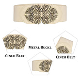 SYGA Women Cinch Belt, PU Leather Stretchy Waist Belt with Floral Metal Buckle, Retro Style - Beige(Fits Waist Size 25-35)