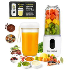 SUPERSTUD Blender Mixer Grinder | Mini Blender for Smoothies & Juices | 2-Jar Capacity (500ml*2) | 230W | 6 Blade || Type-C Charging & Battery Indicator | Auto-Stop After 40s (White)