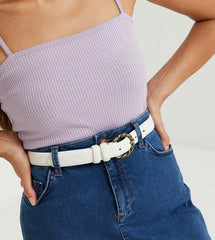 SYGA Women's Retro Snake-Shaped Pin Buckle Thin PU Belt All-Match Long Dress Accessory(White)