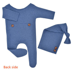 MOMISY Stretchable Bodysuit & Cap for Baby Boys Photography Photoshoot Props Costume-Blue