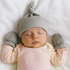MOMISY Newborn Baby's Cotton Cap Mitten Set, 0-6 Months (IN, Age, 0 Months, 6 Months, Grey)
