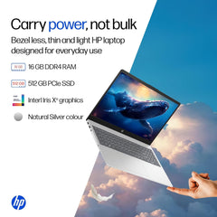 HP Laptop 15, Intel Core i5-1335U-13th Gen, (16GB DDR4,512GB SSD) Anti-Glare, Micro-Edge, FHD, 15.6''/39.6cm, Win11, M365 Basic(1yr)* Office24, Silver, 1.59kg, Iris Xe, FHD Camera w/Shutter