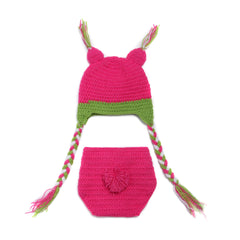 MOMISY Newborn Photography Prop Crochet Owl Costume 2Pcs Handmade Knitted Hat Diaper Photoshoot Outfit for Baby, Bird (0-8 Months, Pink Green- Bird)