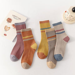 MOMISY Unisex Colorblock Ribbed Crew Socks Cotton Blend Striped Casual Socks 5 Pair (Multicolor)