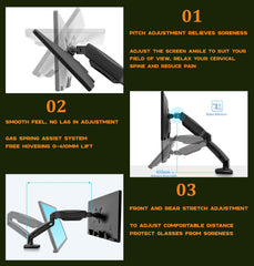 SYGA Monitor Stand Arm Desk Mount Fully Height Adjustable Bracket with C-Clamp & Gronment 180 Tilt Rotation Supports 16 to 31 Inch Monitors and TV (DualArm Black)