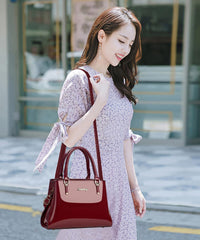 SYGA Pack of 3 Women's Glossy Patent Leather Clutch,Wallet & Handbag, Zipper Purse Suitable Gift for a Festival,occasion,Birthday(RED)