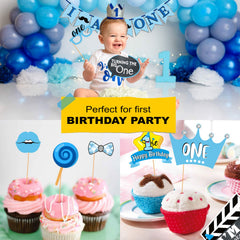 SYGA First Birthday Photo Booth Props with Banner-27Pcs (Blue Color) for 1st Bday Theme Supplies Baby Kids Combo Decorations Items/Cake Smash/High Chair, Babies Room Decor