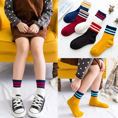 MOMISY 5 Pairs Baby kids Girl Boys Toddlers InfantmCotton Stretch Baby Socks (IN, Age, 3 Years, 5 Years, Multi2Bars)