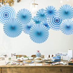 SYGA Paper Hanging Fans, Hanging Fiesta Paper for Decoration Set, Blue - Pack of 12