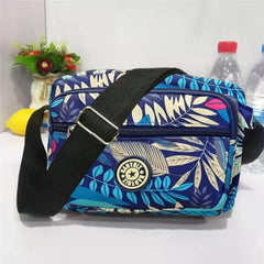 MOMISY Women Mobile Messenger cellphone Bag Ladies Nylon Shoulder Cross Body Long Strap for College, Outing, Travelling, Work (Medium, BlueLeaves)
