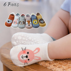 MOMISY Animal Pattern Cotton Non-Slip Ankle Socks, 6 Pairs, Toddler Boys Girls, Warm Anti-Skid Infant Socks (IN, Age, 12 Months, 3 Years)
