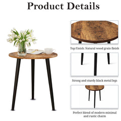 STANSY Round Wooden Plant Stand Table, Modern Metal Legs, Small Side Table for Indoor Plants, Living Room, Balcony, Bedroom, Brown Top with Black Legs
