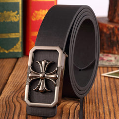 SYGA Men's Leather Belt Stylist Belt Casual Pants Belt Double 7 Number Buckle Belt Men (Black)