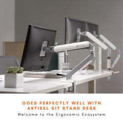 ARTIKEL Monitor Desk Mount Adjustable Spring Assisted Monitor Arm VESA Mount with C Clamp Grommet Mounting Base Computer Monitor Stand (Sleek White, Single)