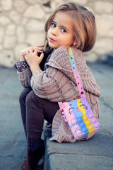 SYGA Children Pop It Fidget Cat Pattern Silicone Bag Kids Push Popper Educational Decompression Bubble Shoulder Bag (Black)