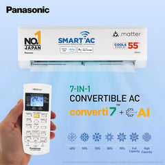 Panasonic 1.0 Ton 3 Star Premium Wi-Fi Inverter Smart Split AC (Matter Enabled, Higher Airflow, Copper Condenser, 7in1 Convertible, True AI, 2-Way, PM 0.1 Filter, CS/CU-SU12AKY3W, White)