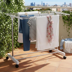 STANSY Stainless Steel Foldable Clothes Drying Rack with Wheels, Heavy-Duty Laundry Stand for Home & Balcony, Space-Saving Design, Indoor Outdoor Cloth Dryer