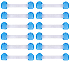 SYGA 12 Pcs Baby Safety Locks | Child Proof Cabinets, Drawers, Appliances, Toilet Seat, Fridge and Oven | Tools Not Required | Use Dual Adhesive Tape and Latch System (Blue Lining)