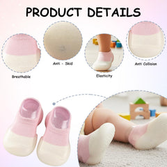 MOMISY Anti-Skid Leather Soled 2 Color Shoe Socks For Baby Boys And Baby Girls-12 To 24 Months, Medium (Pink, 12-24 Months), Ankle Length