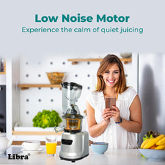 Libra Cold Press Juicer for Home, 48 RPM Whole Slow Cold Pressed Fruit Juicer with 240 Watts Powerful Motor, All-in-1 Juice Maker Machine for All Fruits and Vegetables (Silver)