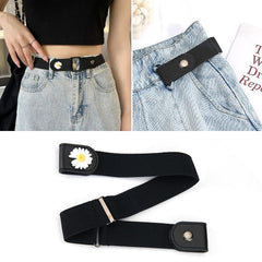 SYGA Jeans Belt Elastic Women's Punch-Free Decoration Flower buckle Style Lazy Belt