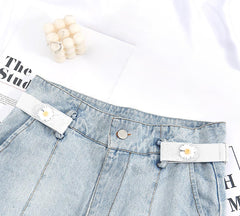 SYGA Jeans Belt Elastic Women's Punch-Free Decoration Flower buckle Style Lazy Belt