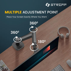 STRIFF Single Monitor Stand with Full Motion Arm | 360° Rotation & Height Adjustable Desk Table Mount | Universal VESA Bracket with C-Clamp | Fits 13–32 Inch Computer/LCD Screens | Holds 4.4–19.8 lbs